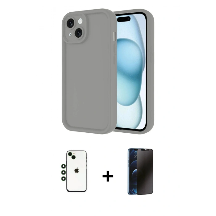 MARSİLYAN™- iPhone 14 Kılıf Yankı Yansıma Özel Seri - Siyah 3D Antistatik Hayalet Cam Ekran Koruyucu + Shine Kamera Lens - YL
