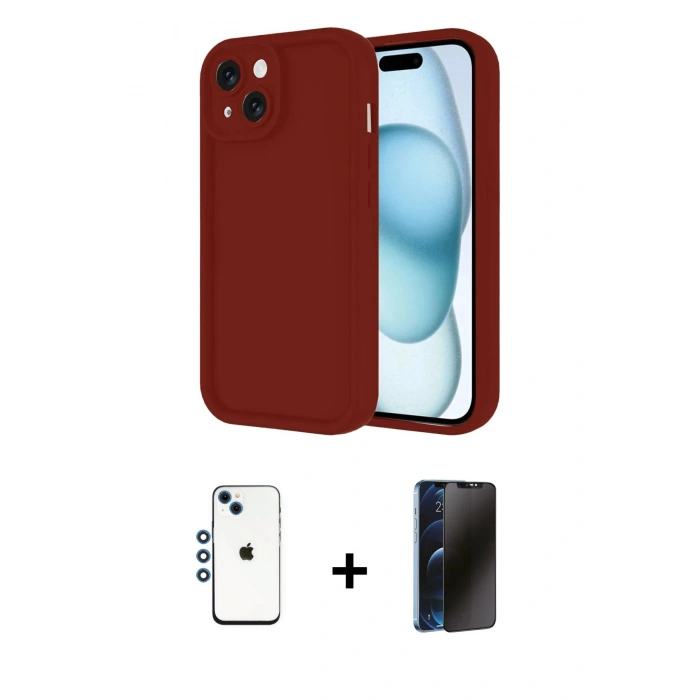 MARSİLYAN™- iPhone 14 Kılıf Yankı Yansıma Özel Seri - Siyah 3D Antistatik Hayalet Cam Ekran Koruyucu + Shine Kamera Lens - MI
