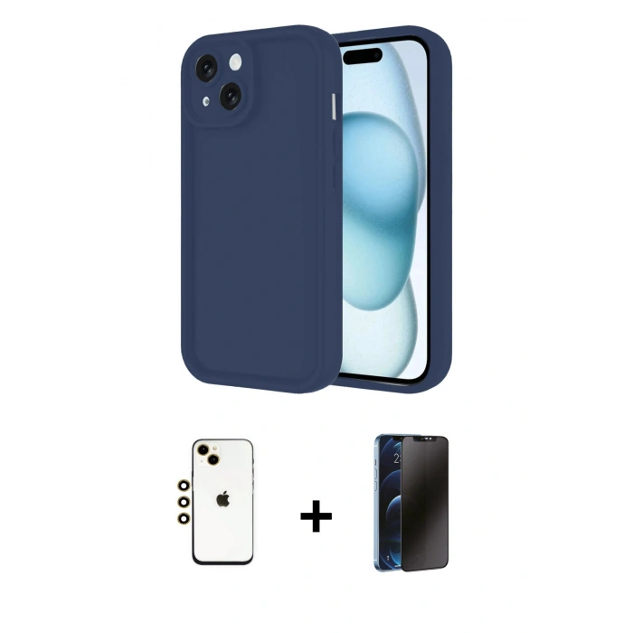 MARSİLYAN™- iPhone 14 Kılıf Yankı Yansıma Özel Seri - Siyah 3D Antistatik Hayalet Cam Ekran Koruyucu + Shine Kamera Lens - GD