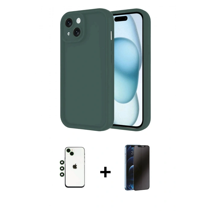 MARSİLYAN™- iPhone 14 Kılıf Yankı Yansıma Özel Seri - Siyah 3D Antistatik Hayalet Cam Ekran Koruyucu + Shine Kamera Lens - YL