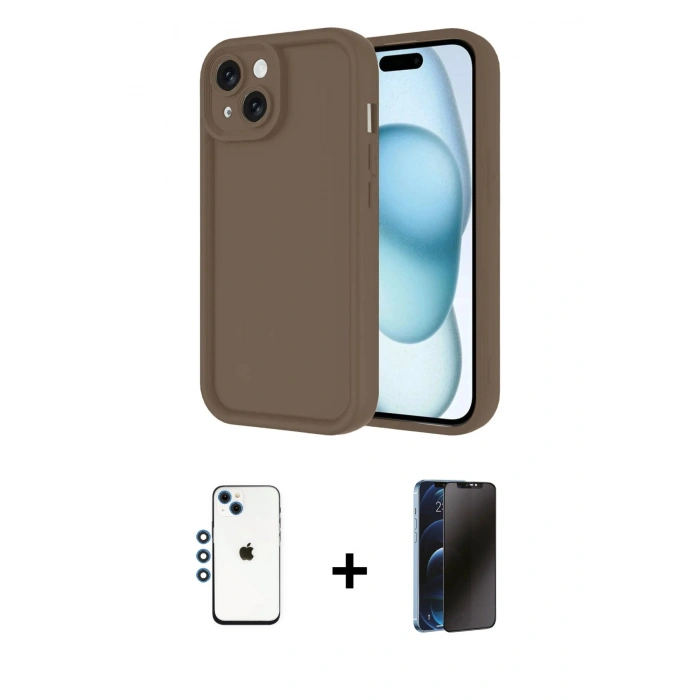 MARSİLYAN™- iPhone 14 Kılıf Yankı Yansıma Özel Seri - Siyah 3D Antistatik Hayalet Cam Ekran Koruyucu + Shine Kamera Lens - MI
