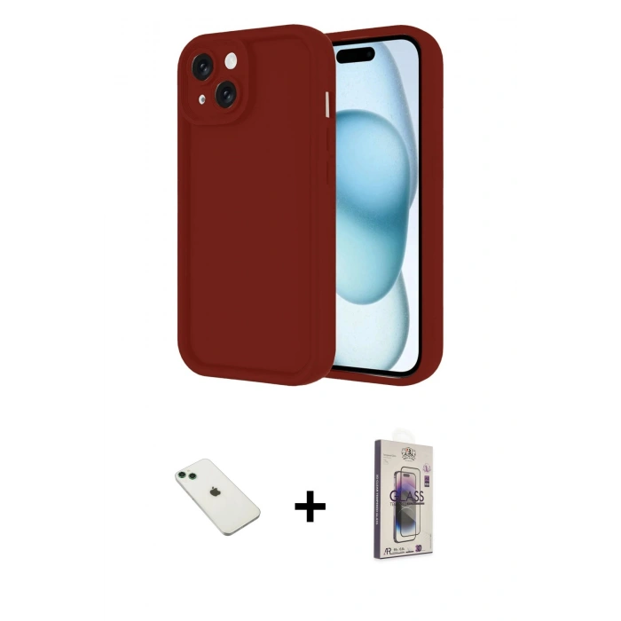 MARSİLYAN™- iPhone 14 Kılıf Yankı Yansıma Özel Seri - Siyah Bilvis 3D Cam Ekran Koruyucu + Diamond Kamera Lens - YL