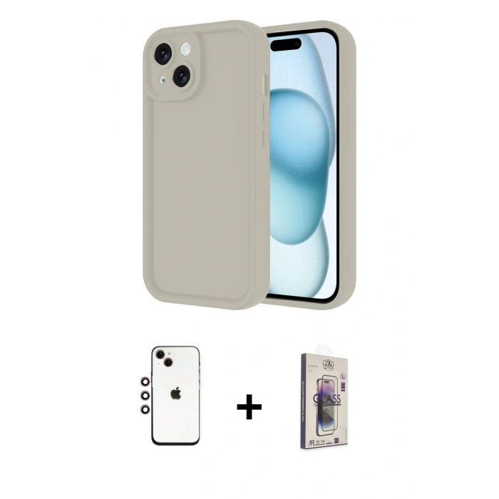 MARSİLYAN™- iPhone 14 Kılıf Yankı Yansıma Özel Seri - Siyah Bilvis 3D Cam Ekran Koruyucu + Shine Kamera Lens - GI