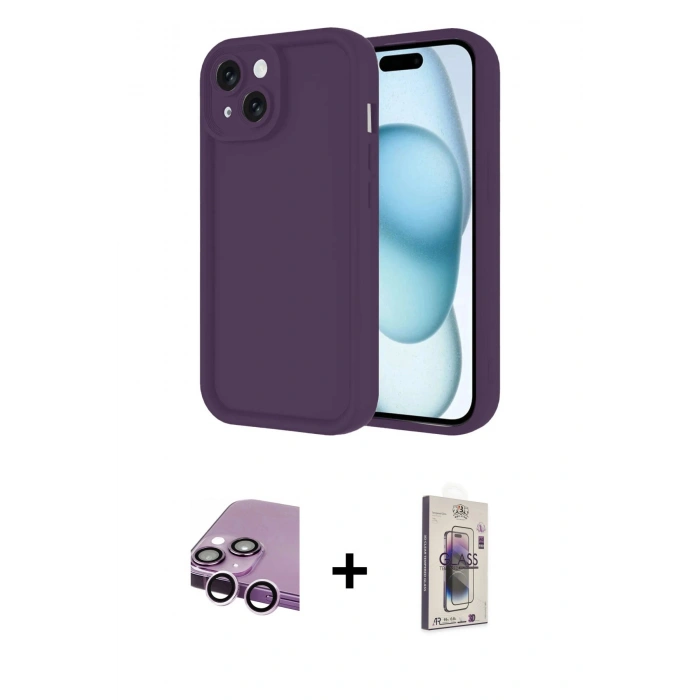 MARSİLYAN™- iPhone 14 Kılıf Yankı Yansıma Özel Seri - Siyah Bilvis 3D Cam Ekran Koruyucu + Raze Metal Kamera Lens - MR