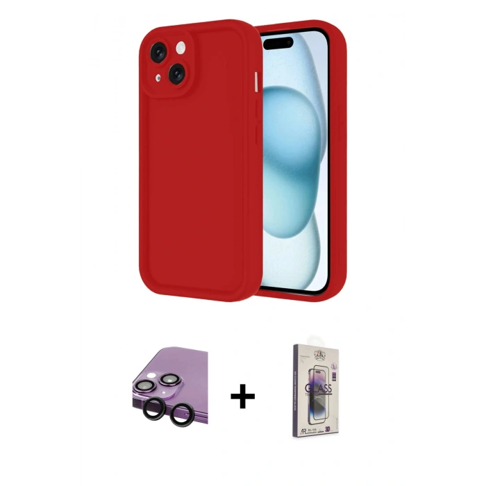 MARSİLYAN™- iPhone 14 Kılıf Yankı Yansıma Özel Seri - Siyah Bilvis 3D Cam Ekran Koruyucu + Raze Metal Kamera Lens - SH