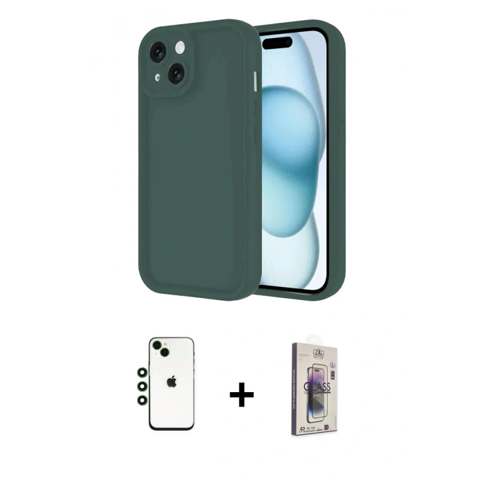 MARSİLYAN™- iPhone 14 Kılıf Yankı Yansıma Özel Seri - Siyah Bilvis 3D Cam Ekran Koruyucu + Shine Kamera Lens - YL