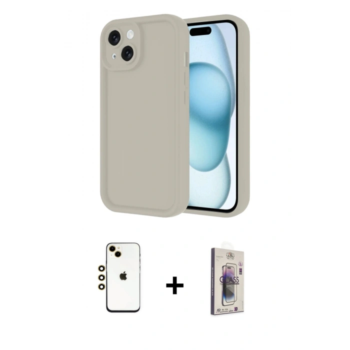 MARSİLYAN™- iPhone 14 Kılıf Yankı Yansıma Özel Seri - Siyah Bilvis 3D Cam Ekran Koruyucu + Shine Kamera Lens - GD