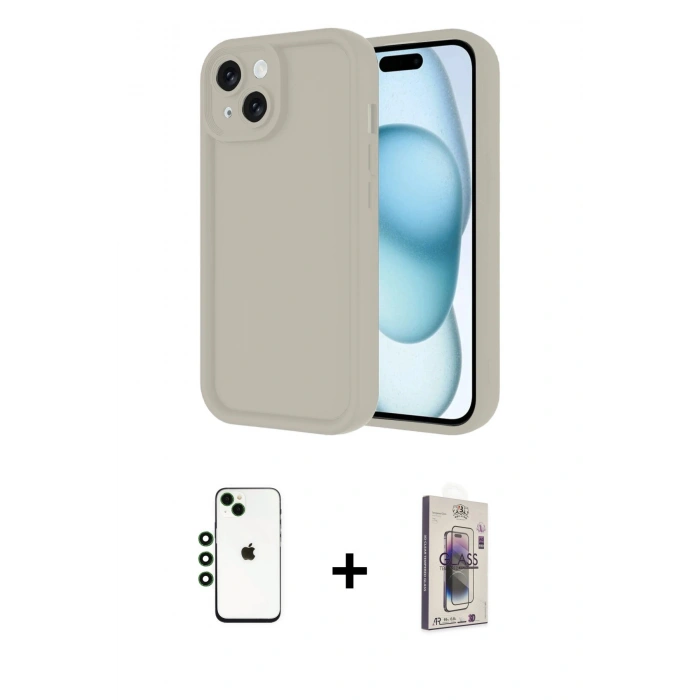 MARSİLYAN™- iPhone 14 Kılıf Yankı Yansıma Özel Seri - Siyah Bilvis 3D Cam Ekran Koruyucu + Shine Kamera Lens - YL