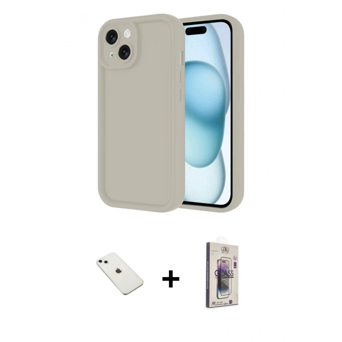 MARSİLYAN™- iPhone 14 Kılıf Yankı Yansıma Özel Seri - Siyah Bilvis 3D Cam Ekran Koruyucu + Diamond Kamera Lens - SABE