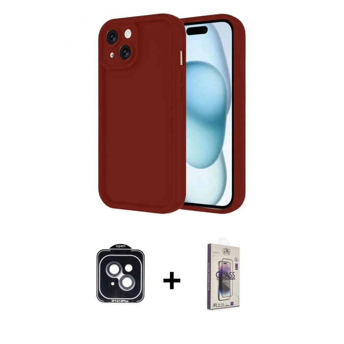 MARSİLYAN™- iPhone 14 Kılıf Yankı Yansıma Özel Seri - Siyah Bilvis 3D Cam Ekran Koruyucu + PVD Metal Kamera Lens - SH