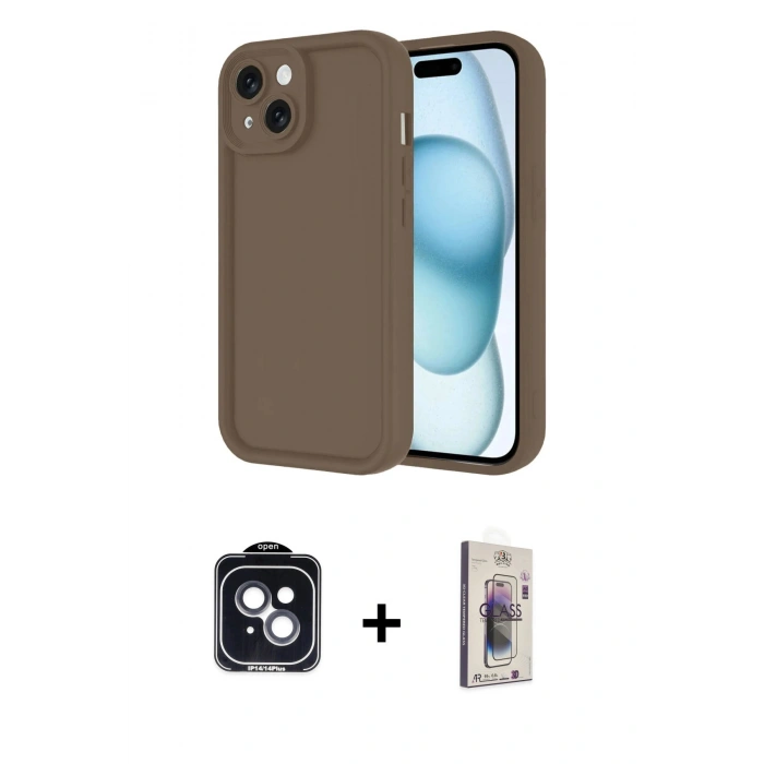 MARSİLYAN™- iPhone 14 Kılıf Yankı Yansıma Özel Seri - Siyah Bilvis 3D Cam Ekran Koruyucu + PVD Metal Kamera Lens - SH