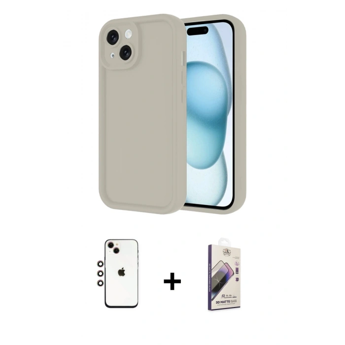 MARSİLYAN™- iPhone 14 Kılıf Yankı Yansıma Özel Seri - Siyah Bilvis 3D Mat Cam Ekran Koruyucu + Shine Kamera Lens - GI