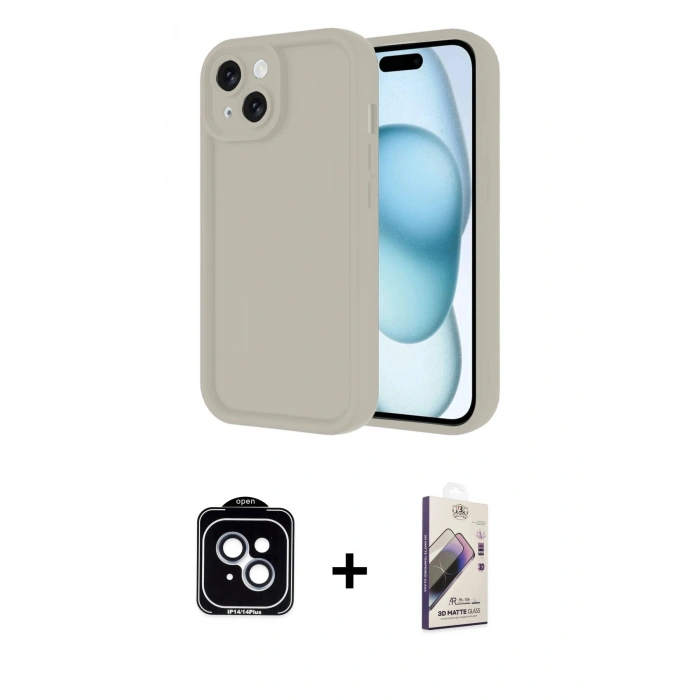 MARSİLYAN™- iPhone 14 Kılıf Yankı Yansıma Özel Seri - Siyah Bilvis 3D Mat Cam Ekran Koruyucu + PVD Metal Kamera Lens - MI