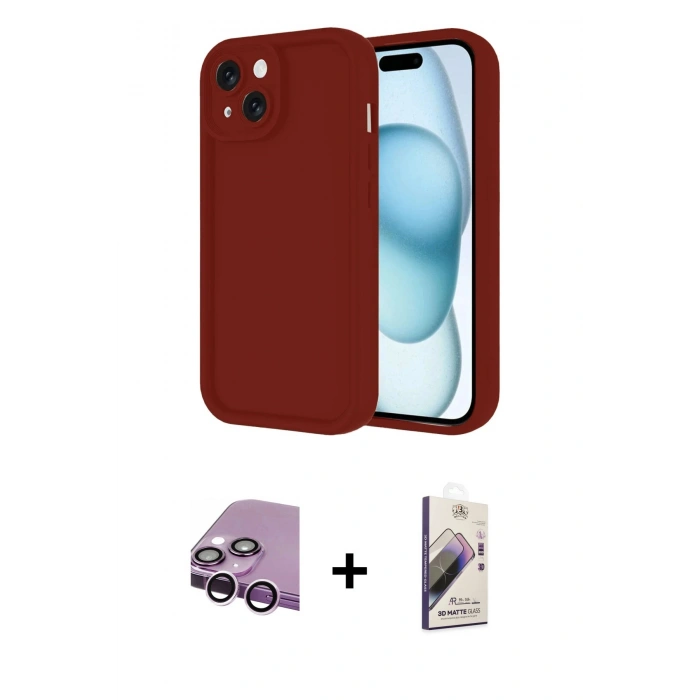 MARSİLYAN™- iPhone 14 Kılıf Yankı Yansıma Özel Seri - Siyah Bilvis 3D Mat Cam Ekran Koruyucu + Raze Metal Kamera Lens - MR