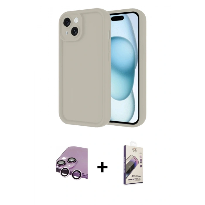 MARSİLYAN™- iPhone 14 Kılıf Yankı Yansıma Özel Seri - Siyah Bilvis 3D Mat Cam Ekran Koruyucu + Raze Metal Kamera Lens - MR