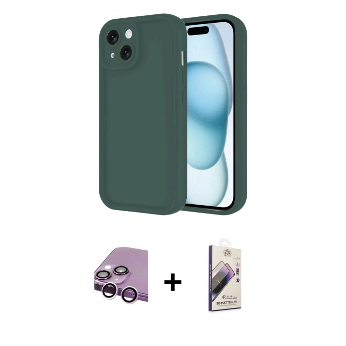 MARSİLYAN™- iPhone 14 Kılıf Yankı Yansıma Özel Seri - Siyah Bilvis 3D Mat Cam Ekran Koruyucu + Raze Metal Kamera Lens - MR