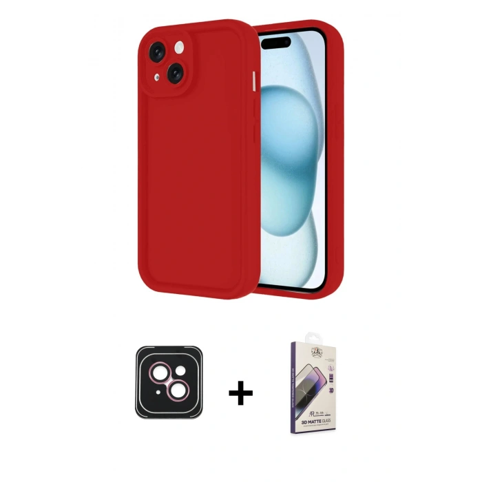 MARSİLYAN™- iPhone 14 Kılıf Yankı Yansıma Özel Seri - Siyah Bilvis 3D Mat Cam Ekran Koruyucu + PVD Metal Kamera Lens - PE