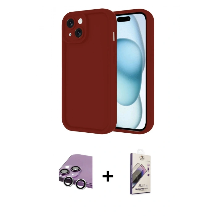 MARSİLYAN™- iPhone 14 Kılıf Yankı Yansıma Özel Seri - Siyah Bilvis 3D Mat Cam Ekran Koruyucu + Raze Metal Kamera Lens - GS