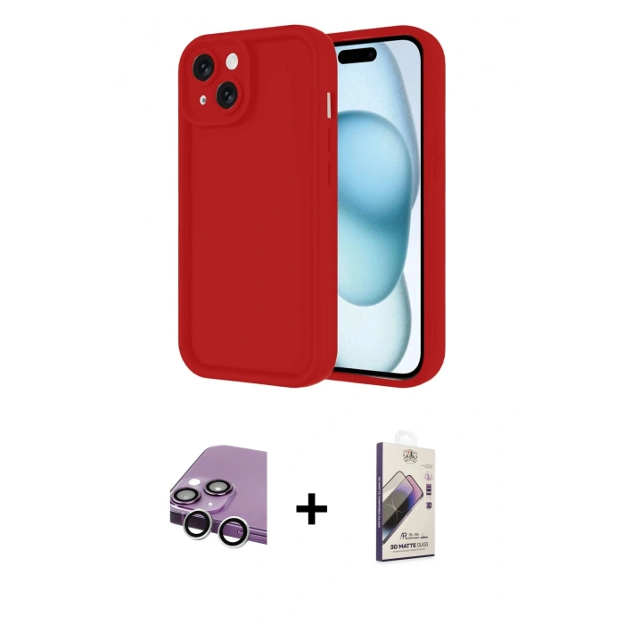 MARSİLYAN™- iPhone 14 Kılıf Yankı Yansıma Özel Seri - Siyah Bilvis 3D Mat Cam Ekran Koruyucu + Raze Metal Kamera Lens - GS