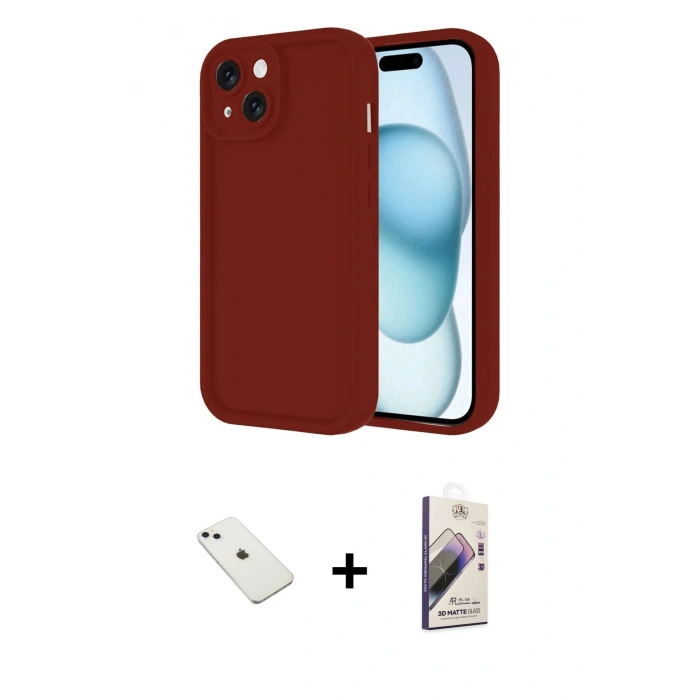MARSİLYAN™- iPhone 14 Kılıf Yankı Yansıma Özel Seri - Siyah Bilvis 3D Mat Cam Ekran Koruyucu + Diamond Kamera Lens - SABE
