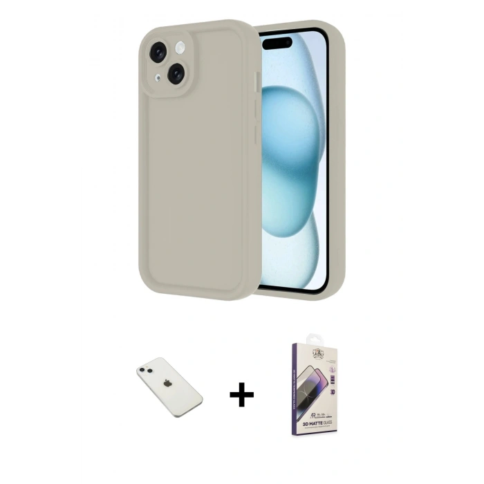 MARSİLYAN™- iPhone 14 Kılıf Yankı Yansıma Özel Seri - Siyah Bilvis 3D Mat Cam Ekran Koruyucu + Diamond Kamera Lens - SABE