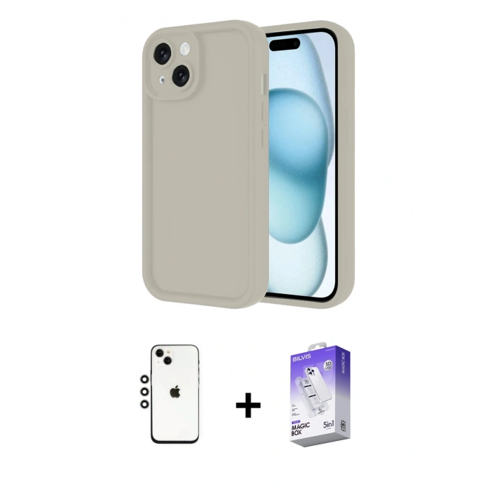 MARSİLYAN™- iPhone 14 Kılıf Yankı Yansıma Özel Seri - Siyah Bilvis 5in1 3D Magic Cam Ekran Koruyucu + Shine Kamera Lens - GS