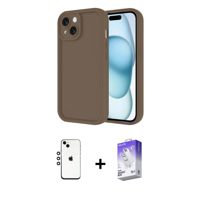 MARSİLYAN™- iPhone 14 Kılıf Yankı Yansıma Özel Seri - Siyah Bilvis 5in1 3D Magic Cam Ekran Koruyucu + Shine Kamera Lens - GS