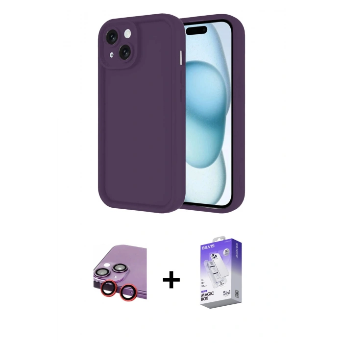 MARSİLYAN™- iPhone 14 Kılıf Yankı Yansıma Özel Seri - Siyah Bilvis 5in1 3D Magic Cam Ekran Koruyucu + Raze Metal Kamera Lens - KI