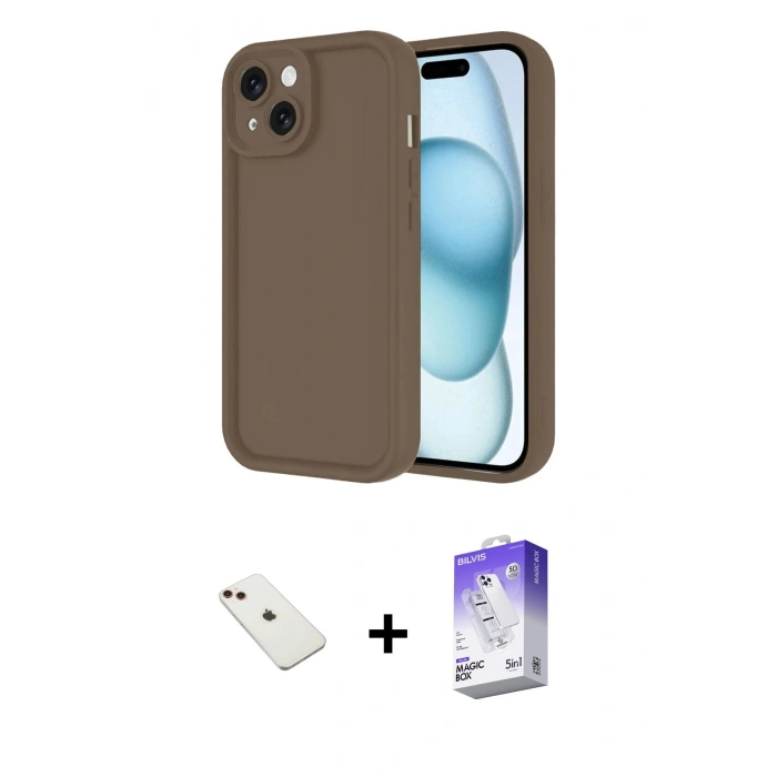 MARSİLYAN™- iPhone 14 Kılıf Yankı Yansıma Özel Seri - Siyah Bilvis 5in1 3D Magic Cam Ekran Koruyucu + Diamond Kamera Lens - KI