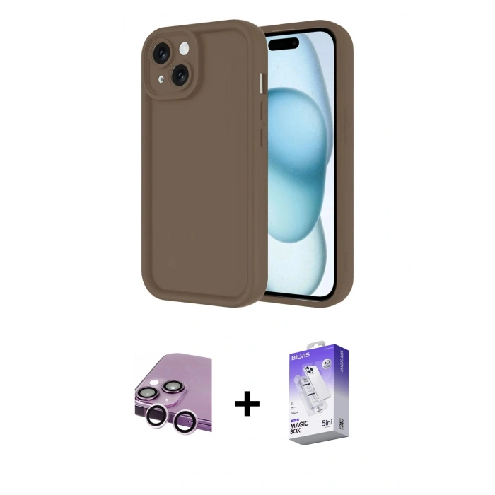 MARSİLYAN™- iPhone 14 Kılıf Yankı Yansıma Özel Seri - Siyah Bilvis 5in1 3D Magic Cam Ekran Koruyucu + Raze Metal Kamera Lens - MR