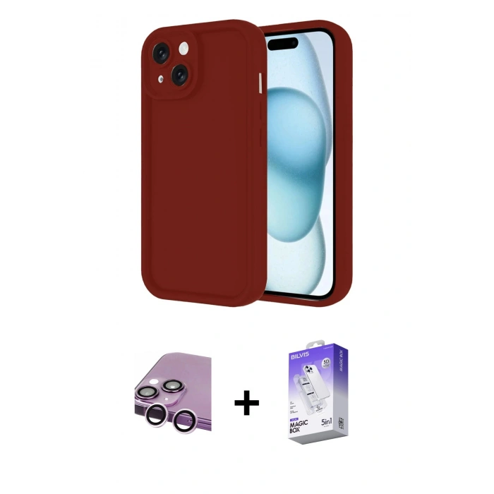 MARSİLYAN™- iPhone 14 Kılıf Yankı Yansıma Özel Seri - Siyah Bilvis 5in1 3D Magic Cam Ekran Koruyucu + Raze Metal Kamera Lens - MR