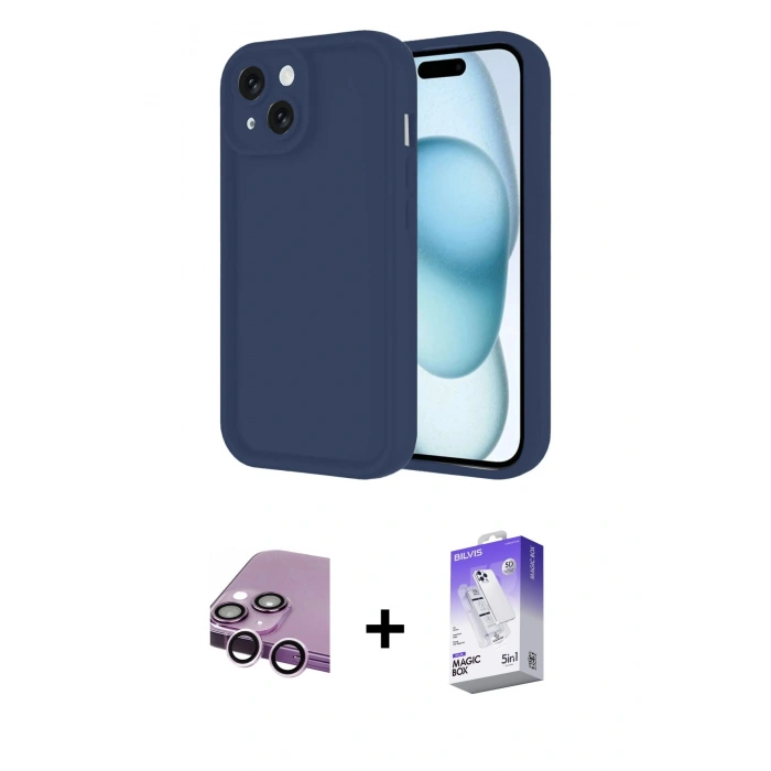 MARSİLYAN™- iPhone 14 Kılıf Yankı Yansıma Özel Seri - Siyah Bilvis 5in1 3D Magic Cam Ekran Koruyucu + Raze Metal Kamera Lens - MR