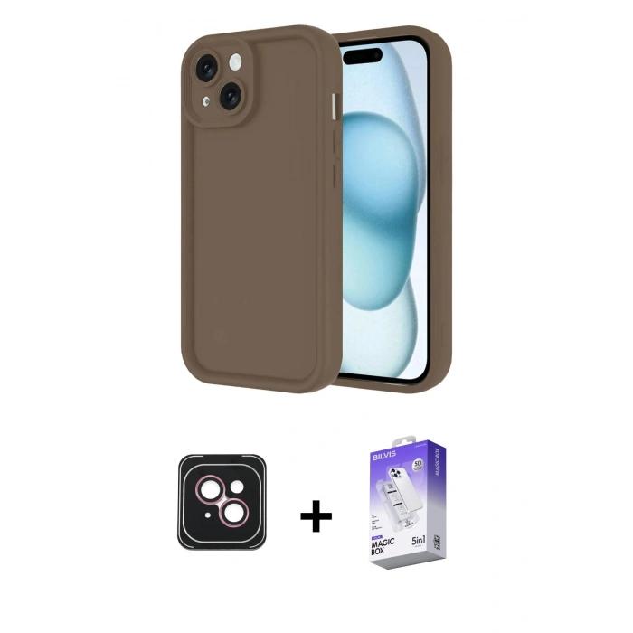MARSİLYAN™- iPhone 14 Kılıf Yankı Yansıma Özel Seri - Siyah Bilvis 5in1 3D Magic Cam Ekran Koruyucu + PVD Metal Kamera Lens - PE