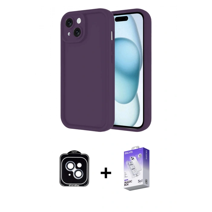 MARSİLYAN™- iPhone 14 Kılıf Yankı Yansıma Özel Seri - Siyah Bilvis 5in1 3D Magic Cam Ekran Koruyucu + PVD Metal Kamera Lens - MI