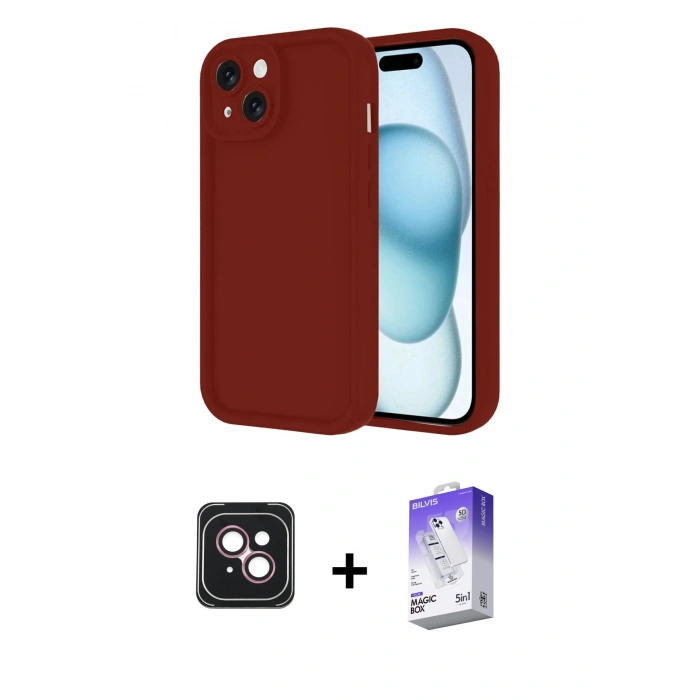 MARSİLYAN™- iPhone 14 Kılıf Yankı Yansıma Özel Seri - Siyah Bilvis 5in1 3D Magic Cam Ekran Koruyucu + PVD Metal Kamera Lens - PE