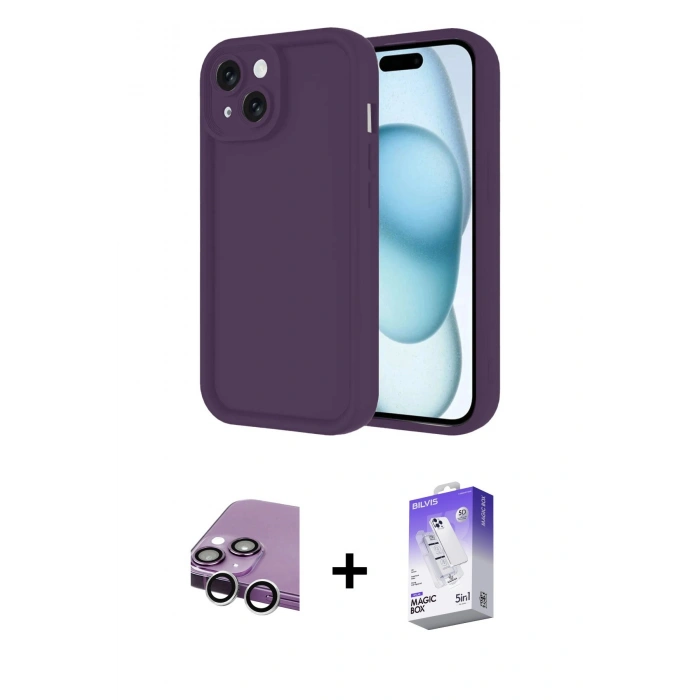 MARSİLYAN™- iPhone 14 Kılıf Yankı Yansıma Özel Seri - Siyah Bilvis 5in1 3D Magic Cam Ekran Koruyucu + Raze Metal Kamera Lens - GS