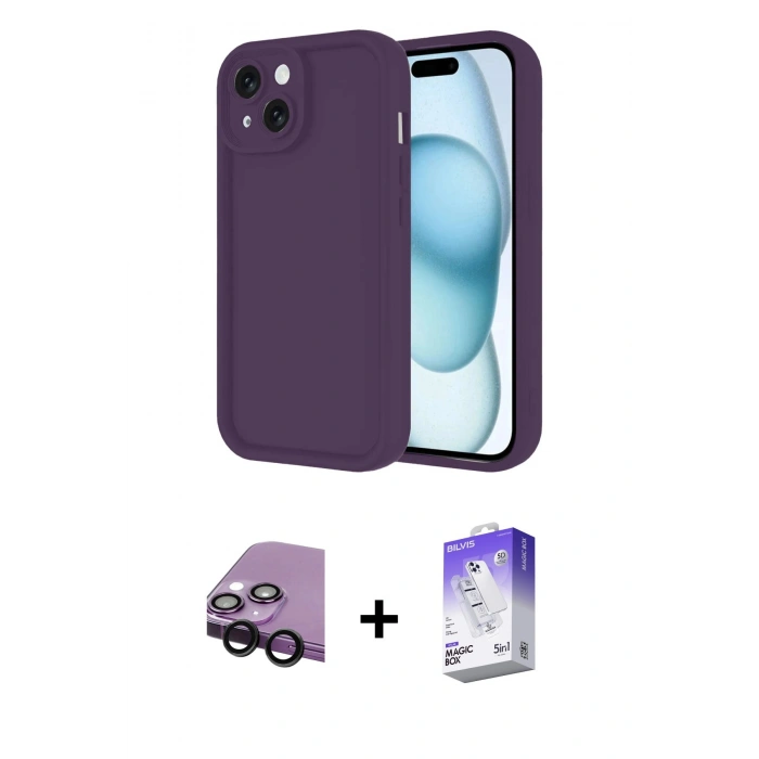 MARSİLYAN™- iPhone 14 Kılıf Yankı Yansıma Özel Seri - Siyah Bilvis 5in1 3D Magic Cam Ekran Koruyucu + Raze Metal Kamera Lens - SH
