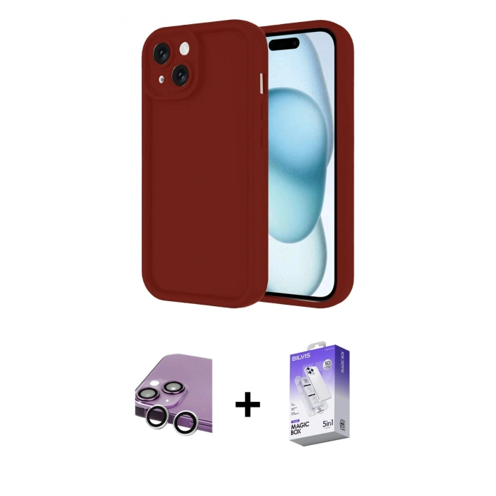 MARSİLYAN™- iPhone 14 Kılıf Yankı Yansıma Özel Seri - Siyah Bilvis 5in1 3D Magic Cam Ekran Koruyucu + Raze Metal Kamera Lens - GS