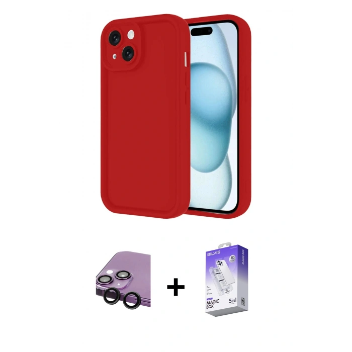 MARSİLYAN™- iPhone 14 Kılıf Yankı Yansıma Özel Seri - Siyah Bilvis 5in1 3D Magic Cam Ekran Koruyucu + Raze Metal Kamera Lens - SH