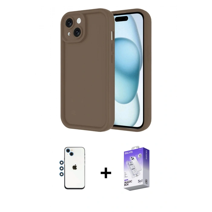 MARSİLYAN™- iPhone 14 Kılıf Yankı Yansıma Özel Seri - Siyah Bilvis 5in1 3D Magic Cam Ekran Koruyucu + Shine Kamera Lens - MI