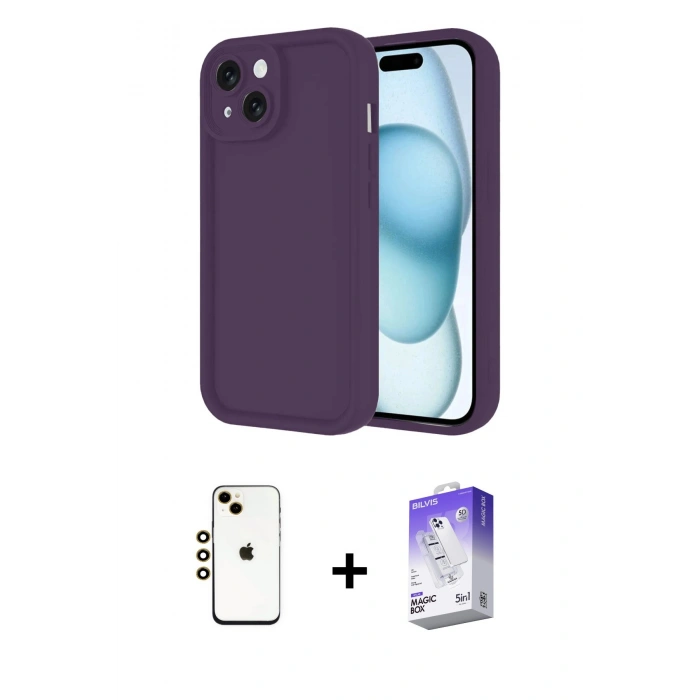 MARSİLYAN™- iPhone 14 Kılıf Yankı Yansıma Özel Seri - Siyah Bilvis 5in1 3D Magic Cam Ekran Koruyucu + Shine Kamera Lens - GD