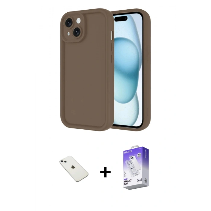 MARSİLYAN™- iPhone 14 Kılıf Yankı Yansıma Özel Seri - Siyah Bilvis 5in1 3D Magic Cam Ekran Koruyucu + Sierra Blue Diamond Kamera Lens