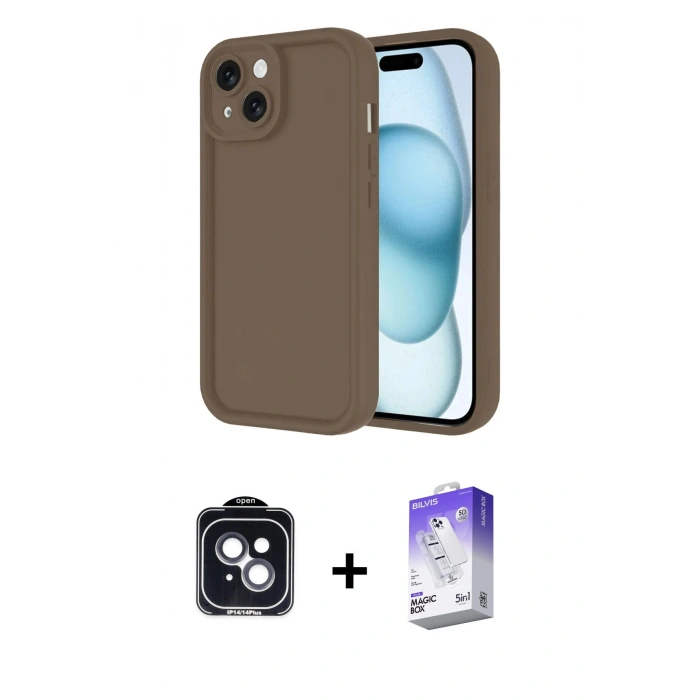 MARSİLYAN™- iPhone 14 Kılıf Yankı Yansıma Özel Seri - Siyah Bilvis 5in1 3D Magic Cam Ekran Koruyucu + PVD Metal Kamera Lens - SH