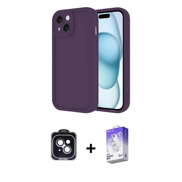 MARSİLYAN™- iPhone 14 Kılıf Yankı Yansıma Özel Seri - Siyah Bilvis 5in1 3D Magic Cam Ekran Koruyucu + PVD Metal Kamera Lens - SH