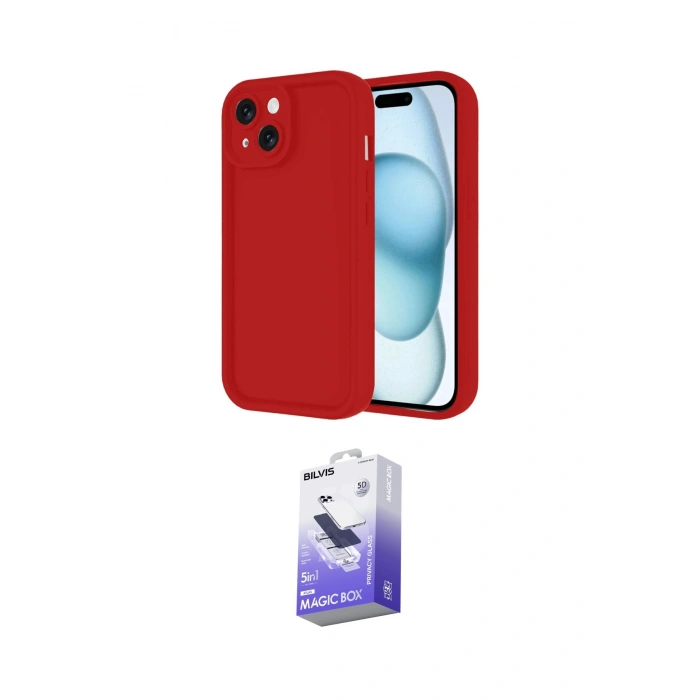 MARSİLYAN™- iPhone 14 Kılıf Yankı Yansıma Özel Seri - Siyah Bilvis 5in1 5D Magic Hayalet Cam Ekran Koruyucu