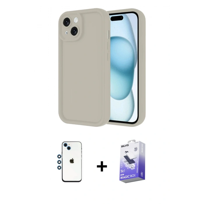 MARSİLYAN™- iPhone 14 Kılıf Yankı Yansıma Özel Seri - Siyah Bilvis 5in1 5D Magic Hayalet Cam Ekran Koruyucu + Shine Kamera Lens - MI