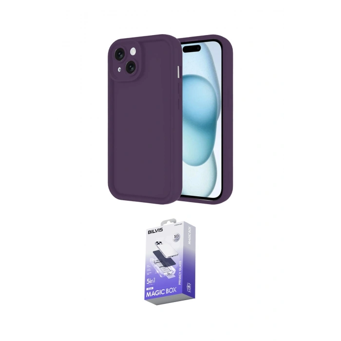 MARSİLYAN™- iPhone 14 Kılıf Yankı Yansıma Özel Seri - Siyah Bilvis 5in1 5D Magic Hayalet Cam Ekran Koruyucu