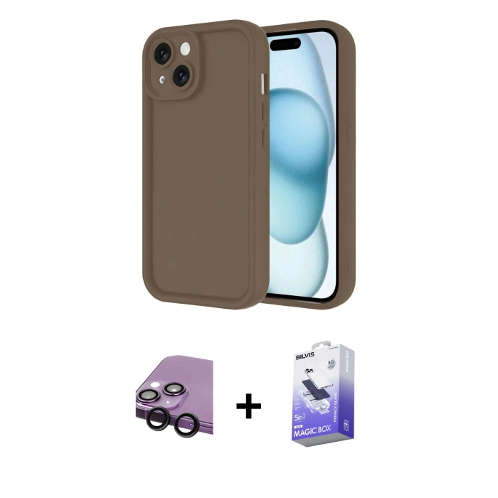 MARSİLYAN™- iPhone 14 Kılıf Yankı Yansıma Özel Seri - Siyah Bilvis 5in1 5D Magic Hayalet Cam Ekran Koruyucu + Raze Metal Kamera Lens - SH