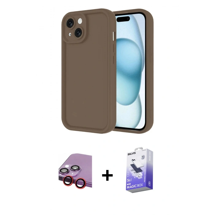 MARSİLYAN™- iPhone 14 Kılıf Yankı Yansıma Özel Seri - Siyah Bilvis 5in1 5D Magic Hayalet Cam Ekran Koruyucu + Raze Metal Kamera Lens - KI