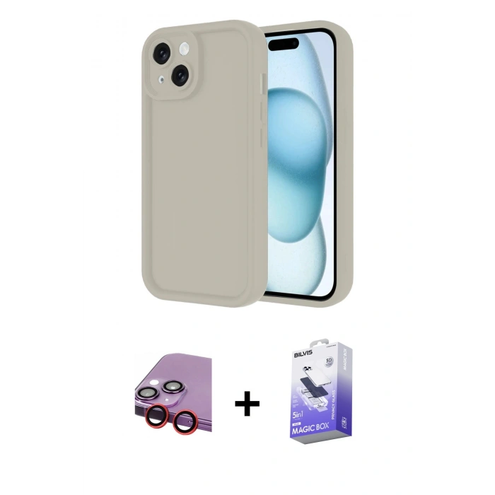 MARSİLYAN™- iPhone 14 Kılıf Yankı Yansıma Özel Seri - Siyah Bilvis 5in1 5D Magic Hayalet Cam Ekran Koruyucu + Raze Metal Kamera Lens - KI
